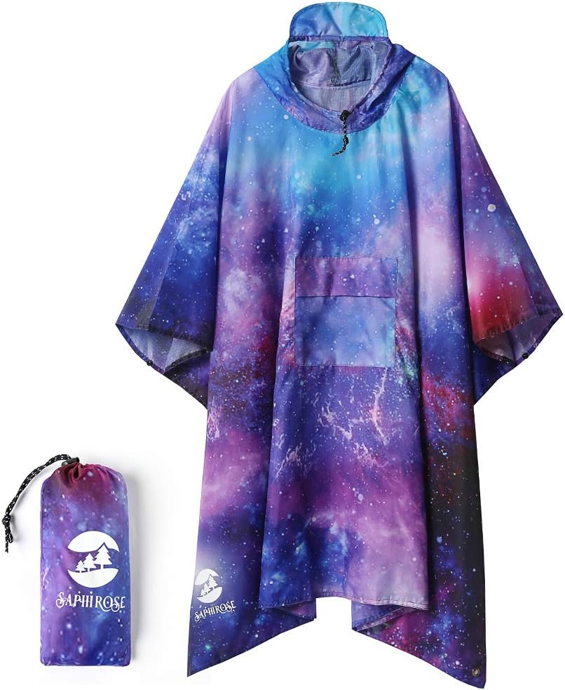 SaphiRose PONCHO3-in-1 Multi-Functional Waterproof Hooded Outdoor Adult - Waterproof Raincoat,Sunshade Tarp,Tent Ground Sheet Mat - 85.4 x 56.3 inches Polyester Fabric Forest Universe