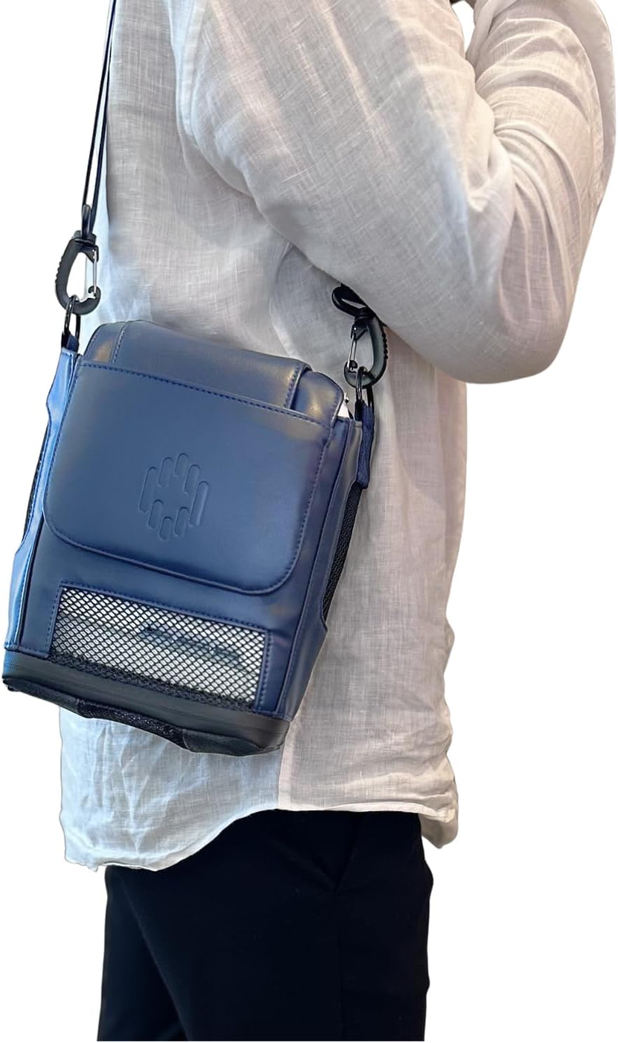 Lamed Leather Shoulder Bag for Inogen One G5 & Rove 6 - Case Fits Single & Double Battery - NAVY