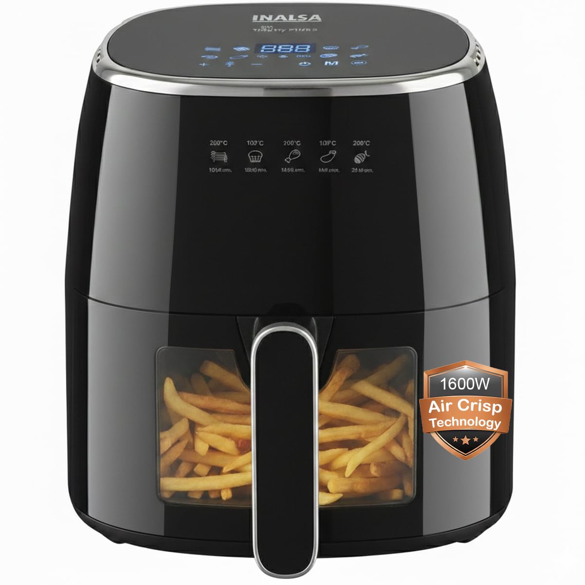 Air Fryer for Home|5.5 liter Capacity|Visible Window & Internal Light|1600 W with Smart AirCrisp Technology|6-In-1 Appliance With 8 Preset Menu & Digital Display (Tasty fry DW5.5) Black