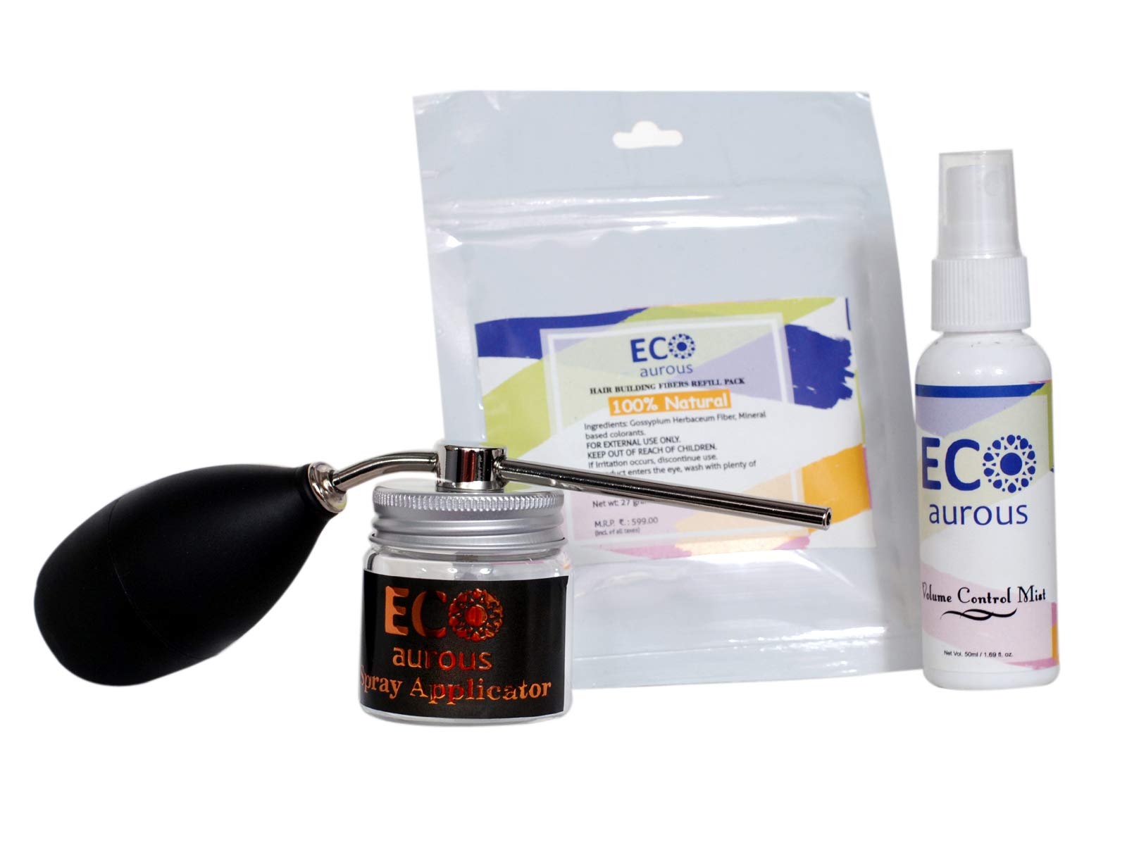 Eco Aurous black hair building fiber, Pump,Volume Control Mist(combo Pack)