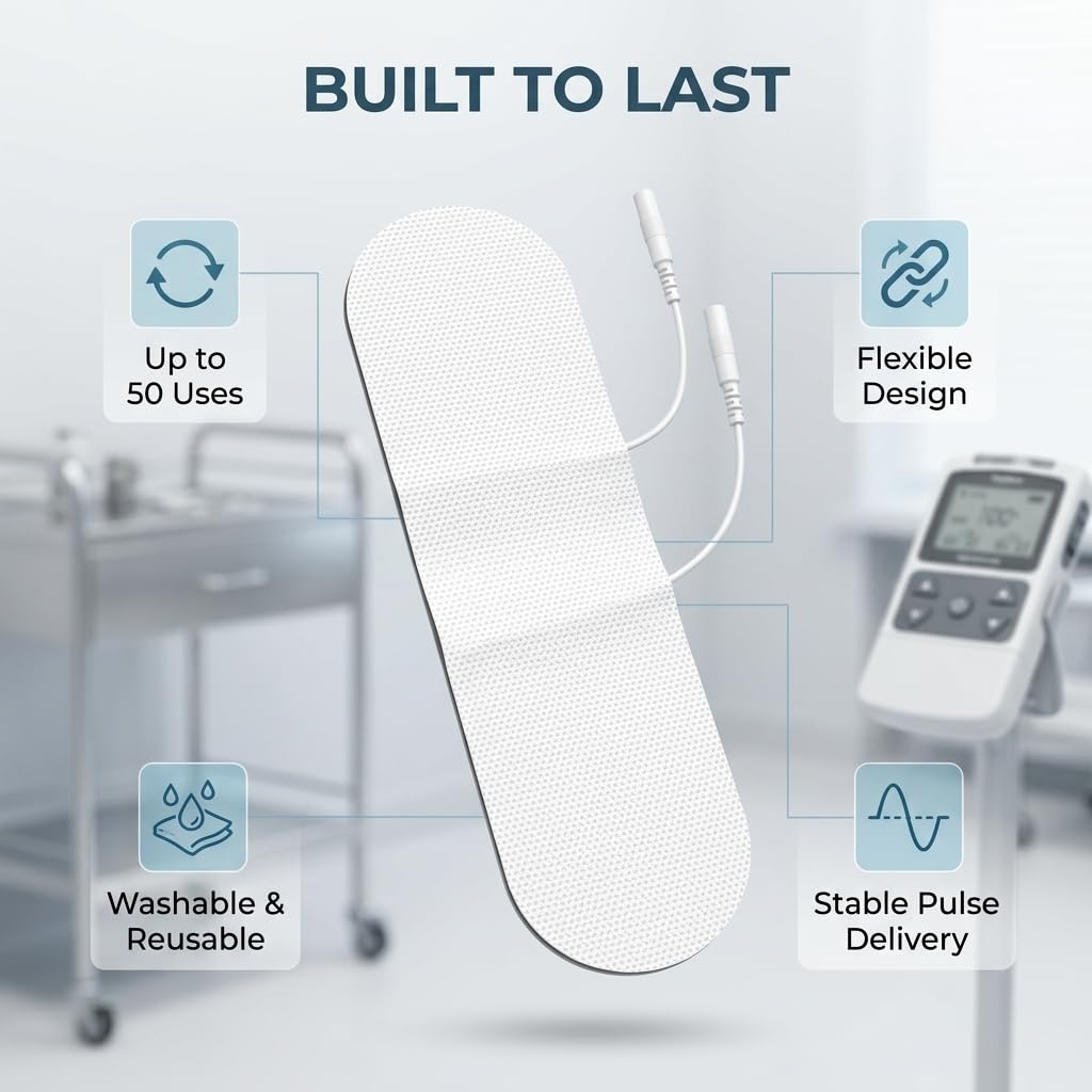 TENS Unit Replacement Pads with 2mm Pin, Self-Adhesive Muscle Stimulation Pads, Compatible with TENS 7000 and Other 2.0mm Pin Units, 2"×8", Dual-Lead, Reusable, Latex-Free, 8-Pack