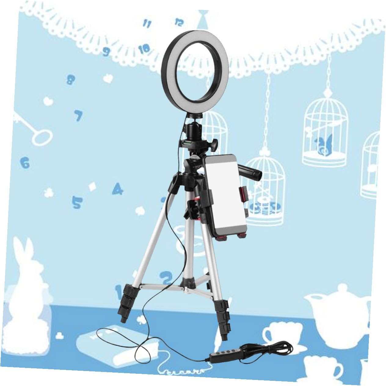 KOMBIUDA Dimmbares LED Ringlicht mit Verstellbarem Aluminium Stativ Handyhalter für Fotoaufnahmen Videoaufnahmen Live Streaming und Make Up USB Betrieben Kompatibel mit Zufällige Farbe