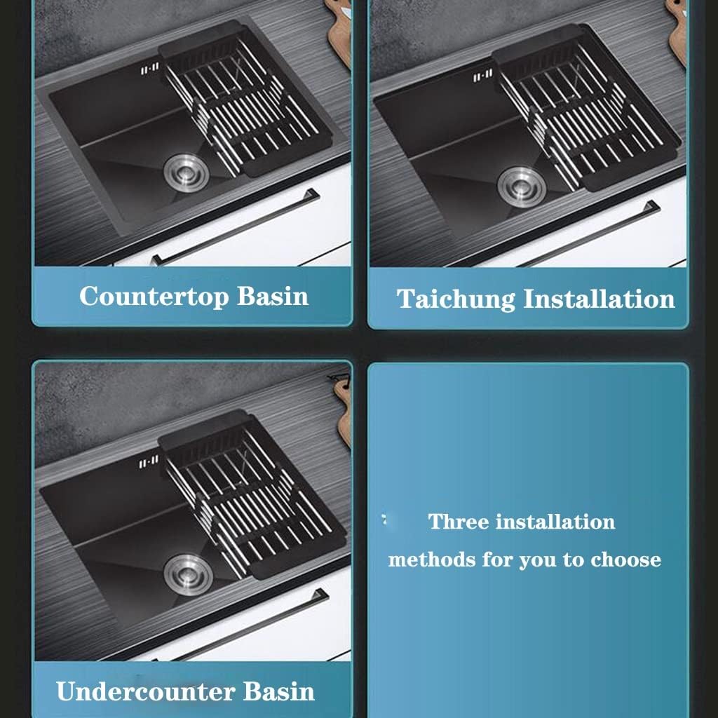 Lavello da Cucina sottotop a Una Vasca - Acciaio Inossidabile Nero Design Compatto salvaspazio per Camper Van Bar Include sifone 38x30cm