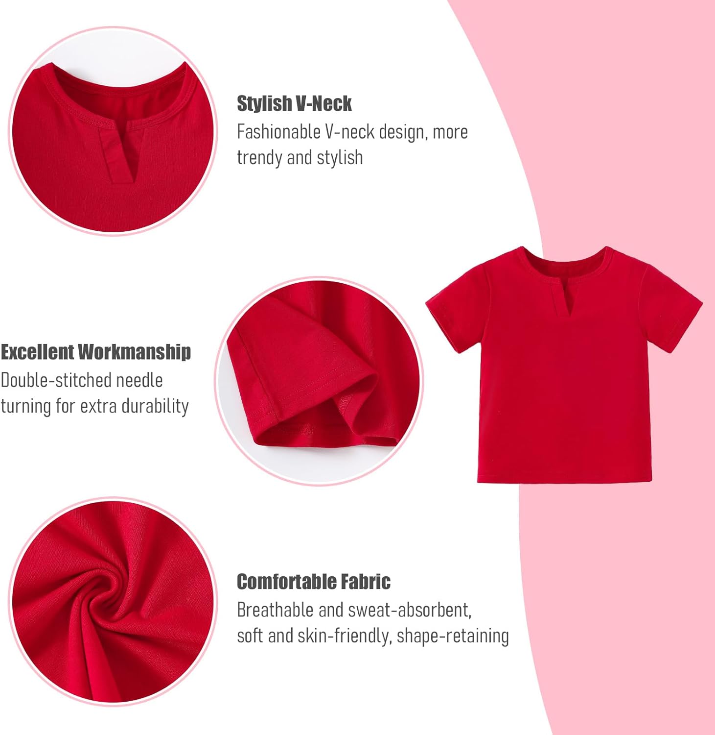 OPAWO Toddler Boy Shirts 3 Pack, V-Neck Short Sleeve Toddler Tshirts, Blank Baby Tee Shirts Summer Tops 12 Months-5T - Image 2