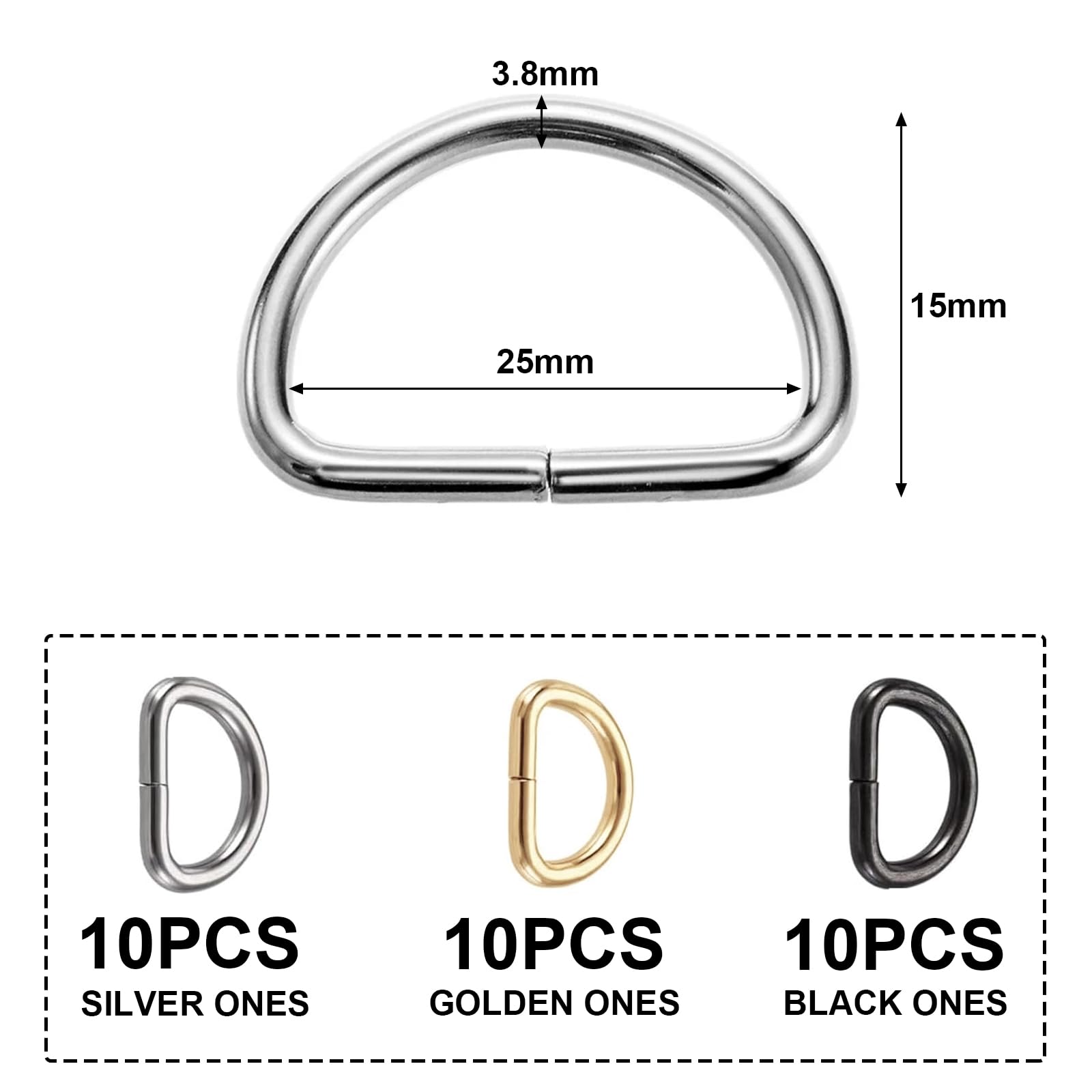 HIQU and HIST 30 Stück Karabiner D-Ringe aus Metall, 25 mm Halbringe D Ringe Schnalle aus vernickeltem Stahl, Mehrzweck-D-Ring Klein für Taschen Gürtelschnallen Rucksack