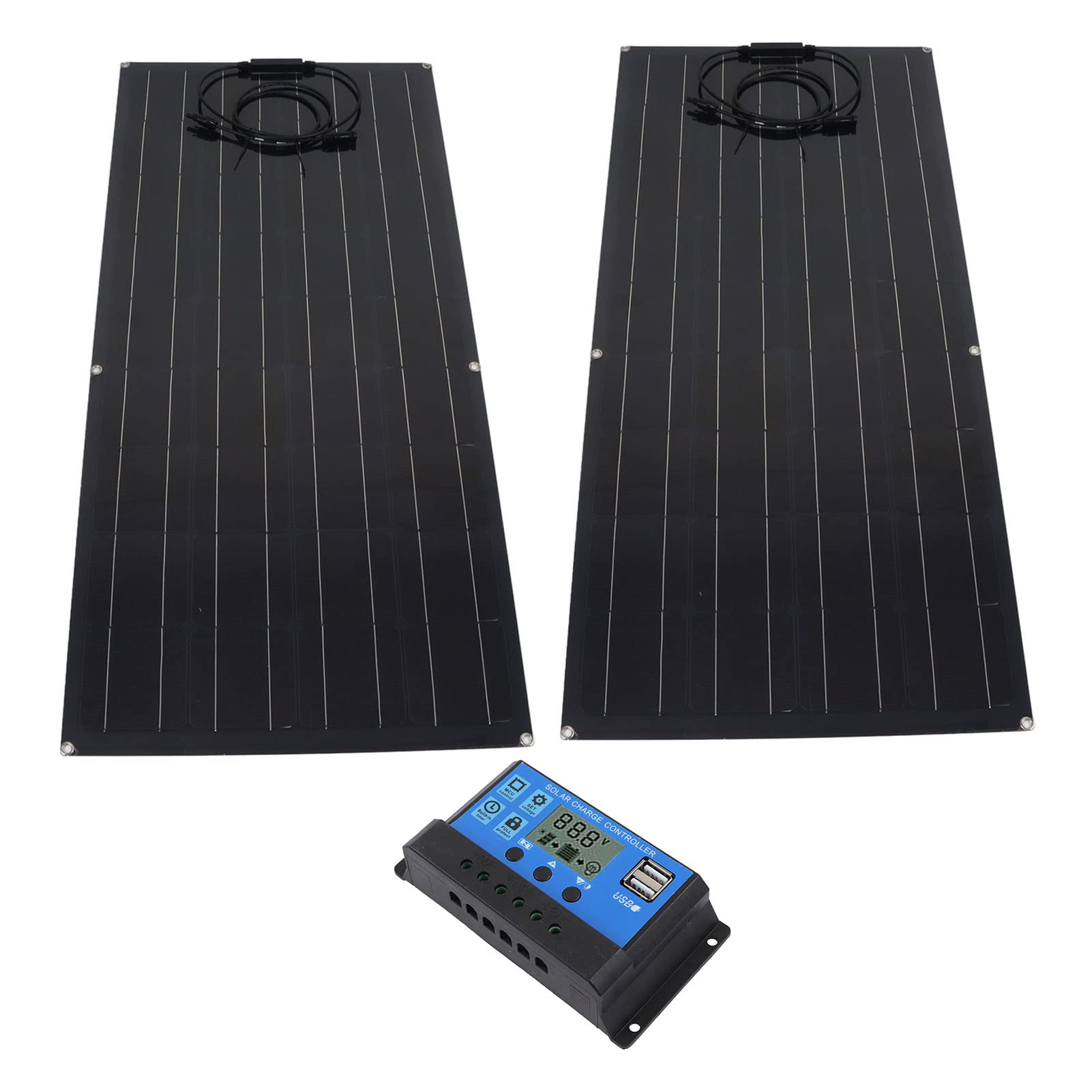 Changor Kit Pannello Solare Monocristallino da 120 W con Regolatore di Carica per Uso Esterno, Materiale PET Resistente, Include 2 Pannelli e Accessori