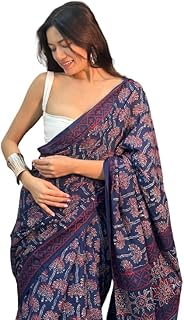 SainSisters Hand Block Printed Cotton Mulmul Saree | Office Wear Cotton Mulmul Sarees with Blouse Piece | 5.5 meters mul m...