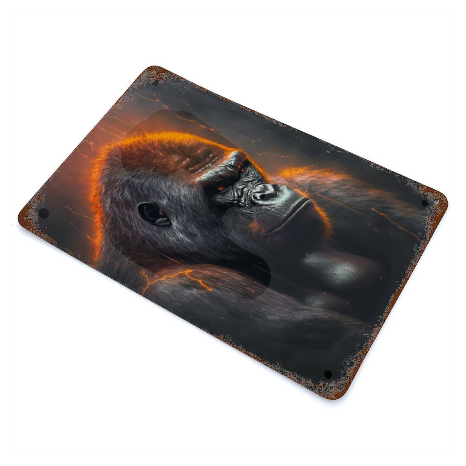 Rust Effect Tin Sign with Thunder Gorilla Design 11.8"x7.9", for Pub, Kitchen And Man Cave Decor, Industrial Home Decor