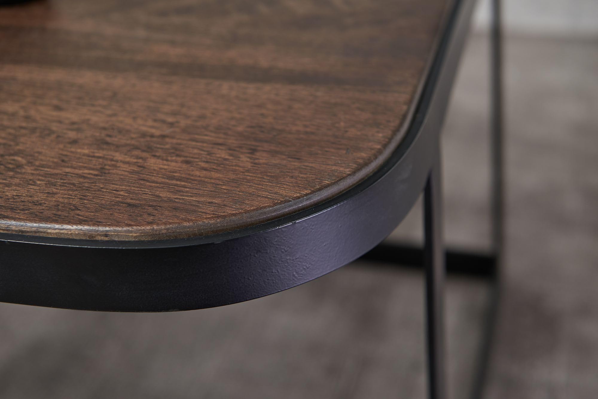 FineBuy Couchtisch 2er Set Mango Massivholz/Metall Wohnzimmertisch Dunkelbraun, Industrial Satztisch Beistelltisch Metallbeine Schwarz, Tischset 2-teilig Satztisch Holz