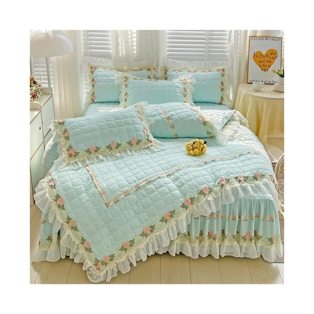 Juego de Sábanas Juego de Cama Estilo Princesa Coreana for Todas Las Estaciones, 4 Piezas, Funda nórdica con Volantes y Bordado de Encaje con faldón de Cama.(1.5M Bed Skirt 4pcs)