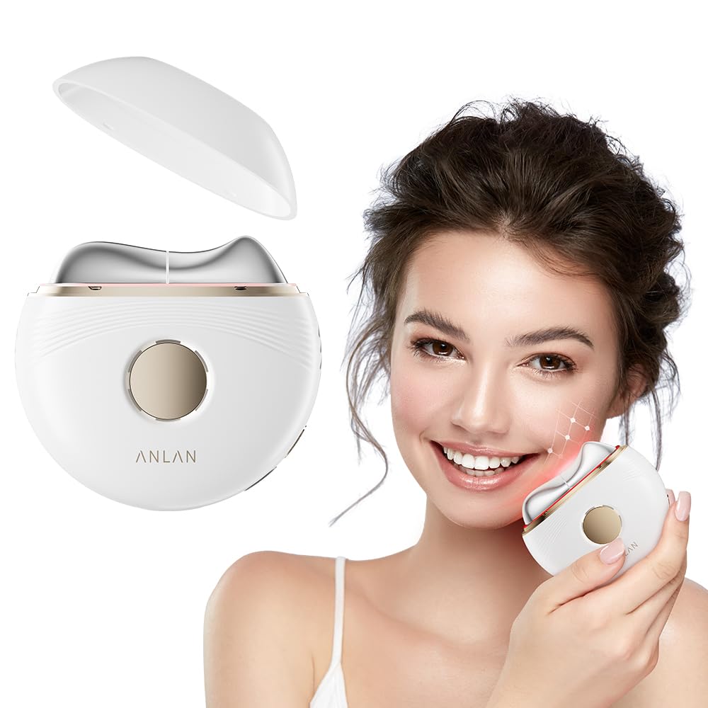 ANLAN Masajeador Facial EMS con Frío Calor, GuaSha Electrico Reafirmante con Luz Azul Violeta Roja para Antiarrugas Lifting Anti-envejecimiento