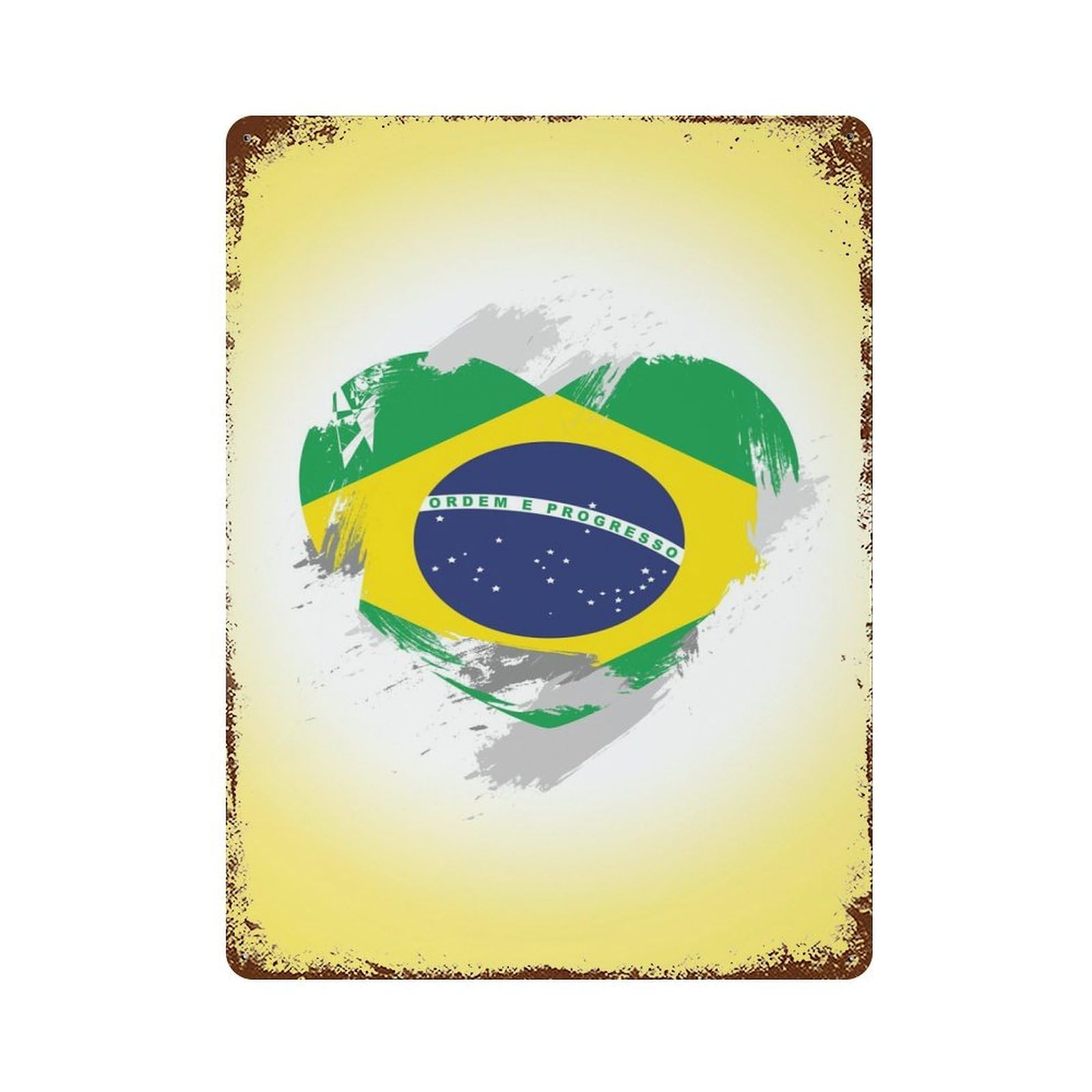 Garage Style Brazil Flag Rusty Metal Tin Sign 15.7"x11.8", Shabby Chic Decor for Bar And Workshop