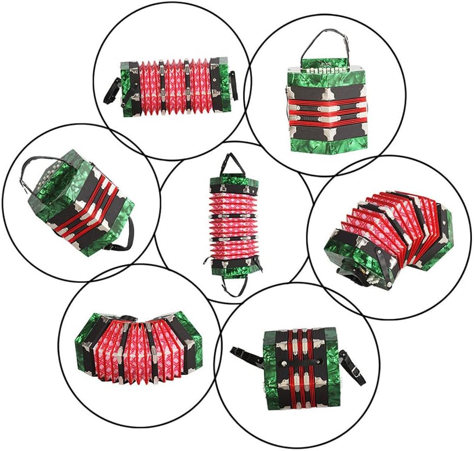 Concertina 20-Key 40-Reed Anglo Style Accordion for Adults Professional Accordion for Beginners Adjustable Hand Strap Musical Instrument With Carrying Bag (Green)