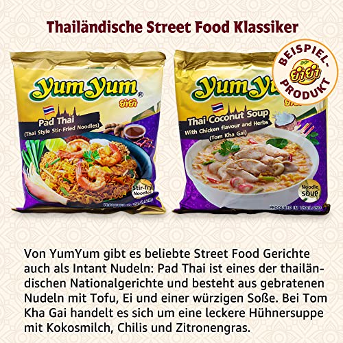 Foto von Ba-Mee Box mit 30 Yum Yum Nudelsuppen - Thailändische Instant Nudeln, zufällige Mischung aus 10 verschiedenen Geschmacksrichtungen und Sorten, inklusive Broschüre mit Rezept - Thailand Nudelmix Karton
