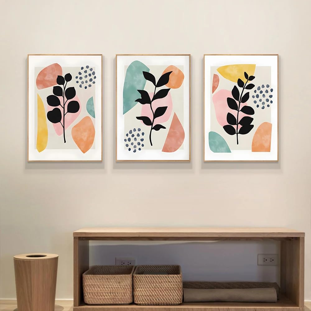 SOBMQ Art Decor-Abstract Geometric Patterns Wall Canvas Painting Bohemian Black Plants Lines Dots Poster Print Art Picture For Living Room Home Decoration-30 * 50cm-3PCS (No Frame)