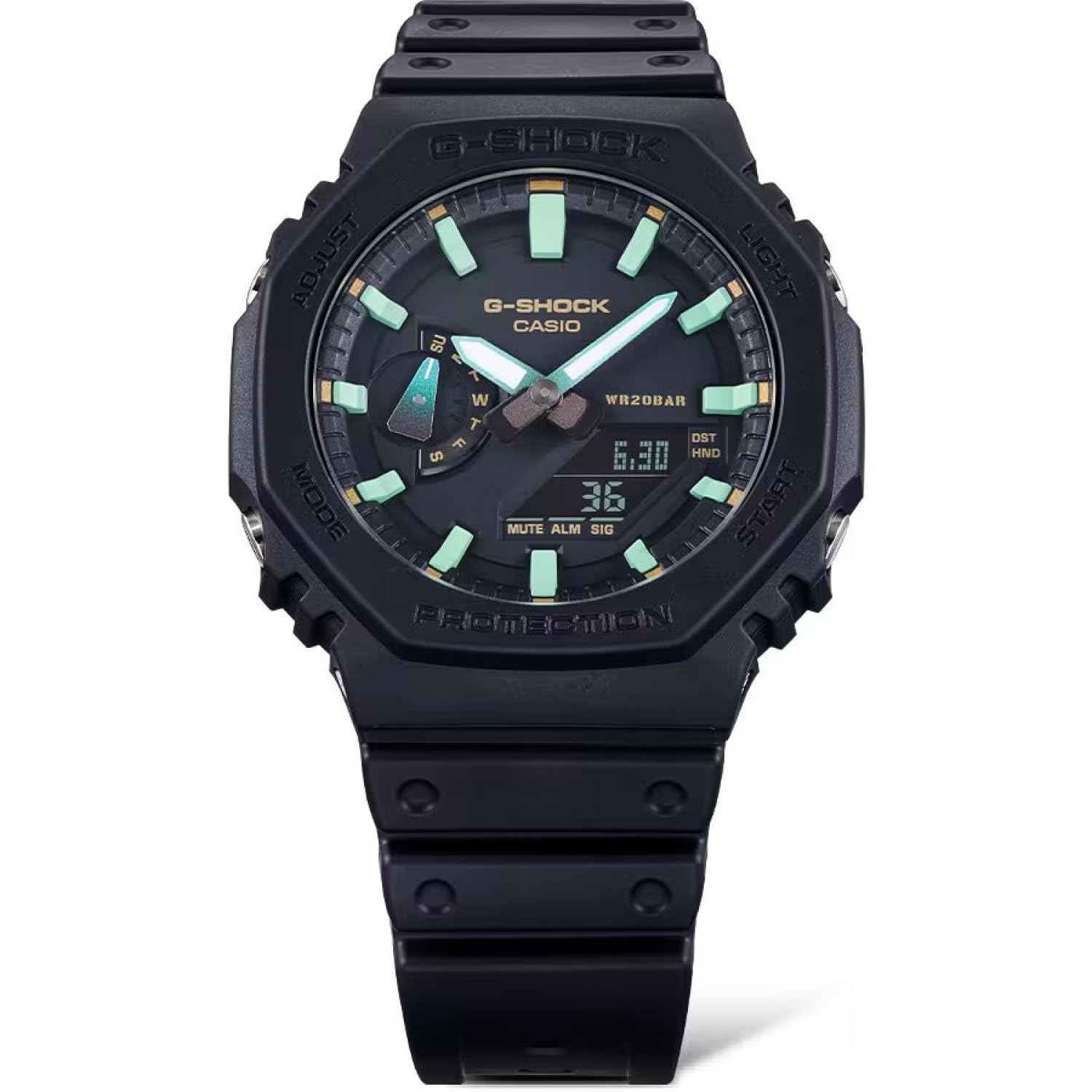 Rostfarbene Herrenuhr, Analog und Digital, Multifunktion, Neobrite-Zeiger, 20 ATM – CA.GA-2100RC-1AER