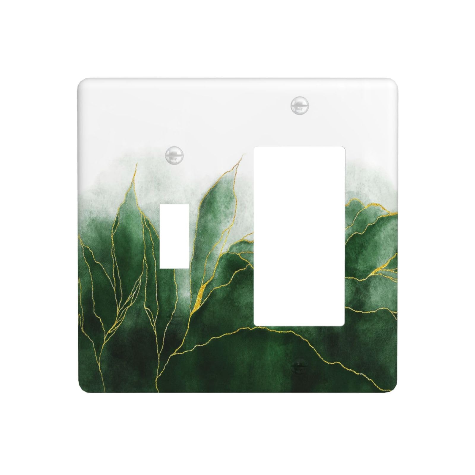 Yamxbfa Boho Green Marble Ombre Gold Plant Lines 2 Gang Light Switch Cover Decorative Combination Toggle Rocker Decora Wall Plate Modern Art