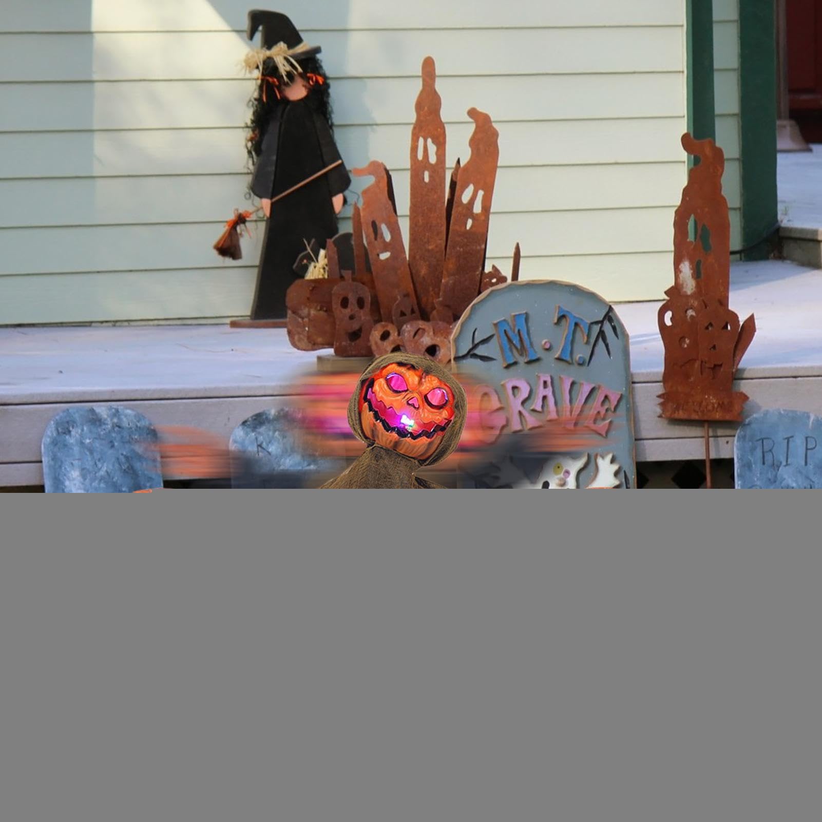 Animatroniczne Dekoracje Halloweenowe Dekoracja Ogrodowa z Dynią i Duchami | Kołysząca Dekoracja ze Światłem i Dźwiękiem do Ogrodu Ganku Tarasu Podwórka Trawnika na Święta Festiwale Urodziny