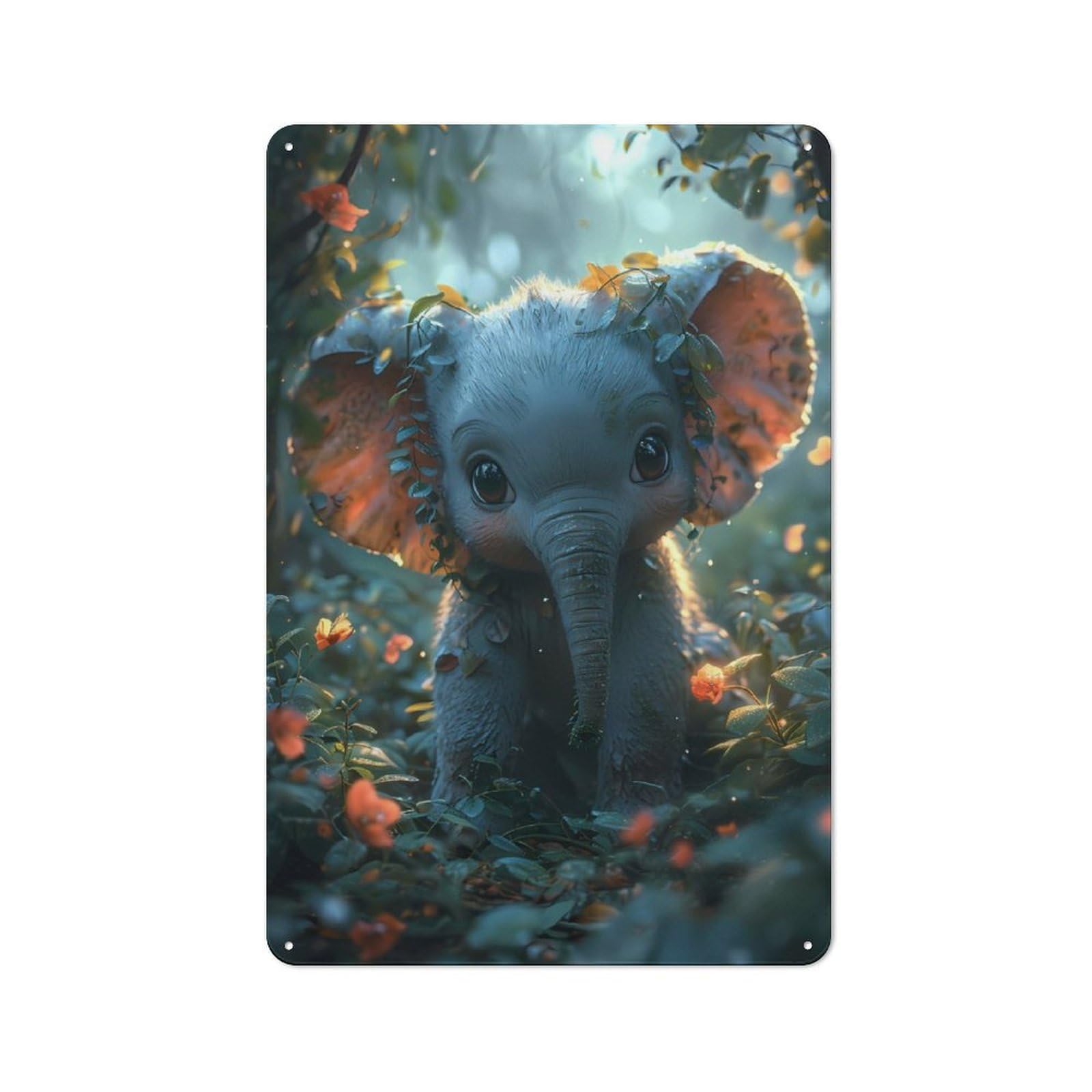 Cute Elephant Cartoon Retro-style Tin Sign 30x20cm for Guest Room Or Hallway, for An Autumn Update to Guest Room And Hallway