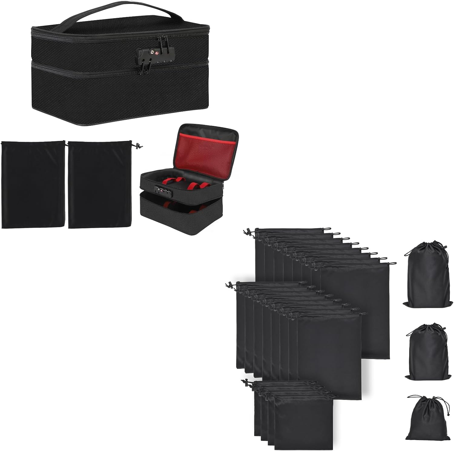 1 Pcs Storage Bag With A Combination Lock And 22pcs Drawstring Storage Bags