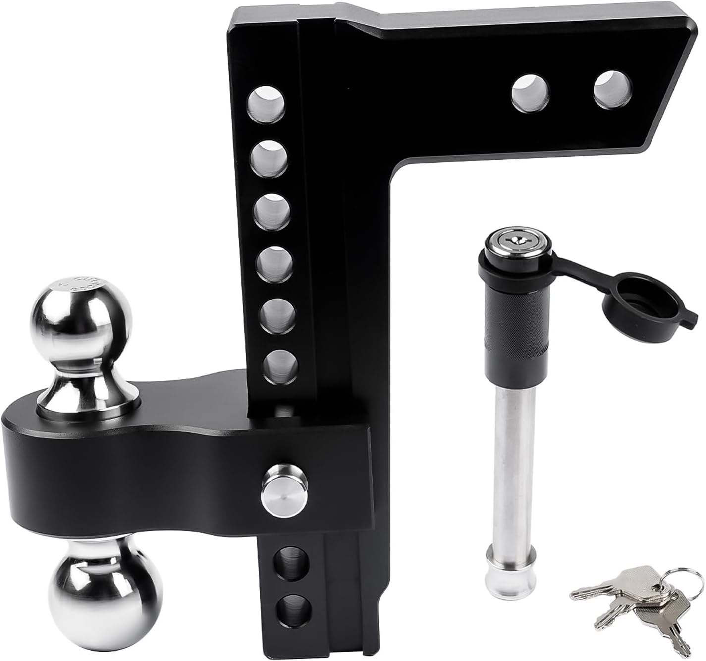 Adjustable Trailer Hitch Ball Mount for 2.5-Inch Receiver, 10-Inch Drop/Rise Hitch 18500LBS, 2" and 2-5/16" Balls, with 2 latches Locks, Black