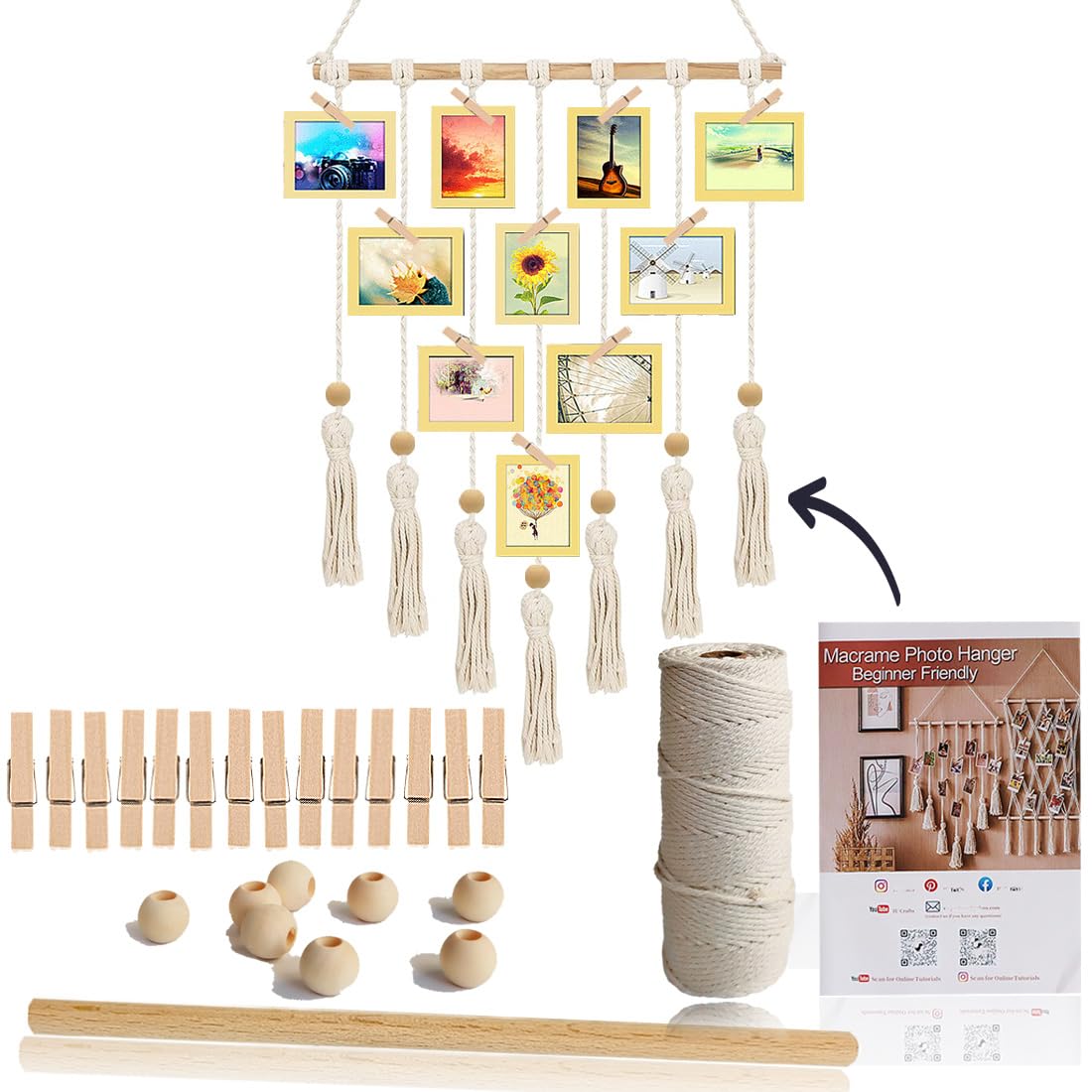 Suo Long Makramee Set Anfänger für Die Herstellung Foto Hängendes, Kreativ Set für Erwachsene, Marame Baumwollseil für Wandbehang Deko Bilderrahmen Collagen, Basteln, Makramee Basteln Erwachsene