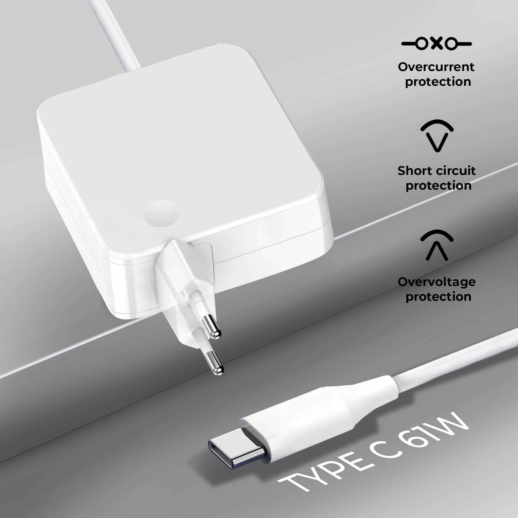MacBook zasilacz 61 W/kabel USB C (USB), ładowarka/kompatybilny z MacBook Air 13" (2018, 2019, 2020, 2021), Pro (2017 2018 2019 2020 2021) 13 cali, iPad Pro, Huawei, Xiaomi, Dell/adapter sieciowy