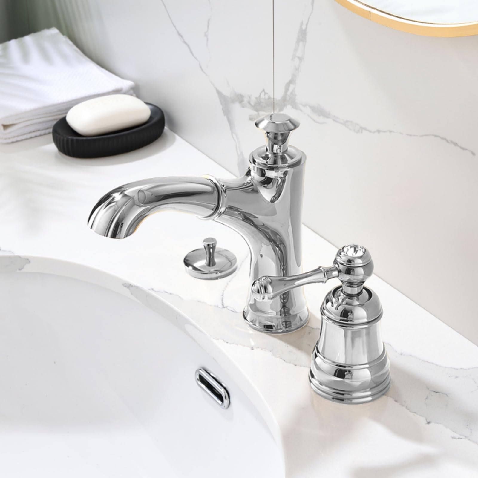 Mitigeur salle de bain avec tirette robinet lavabo monotrou chromé