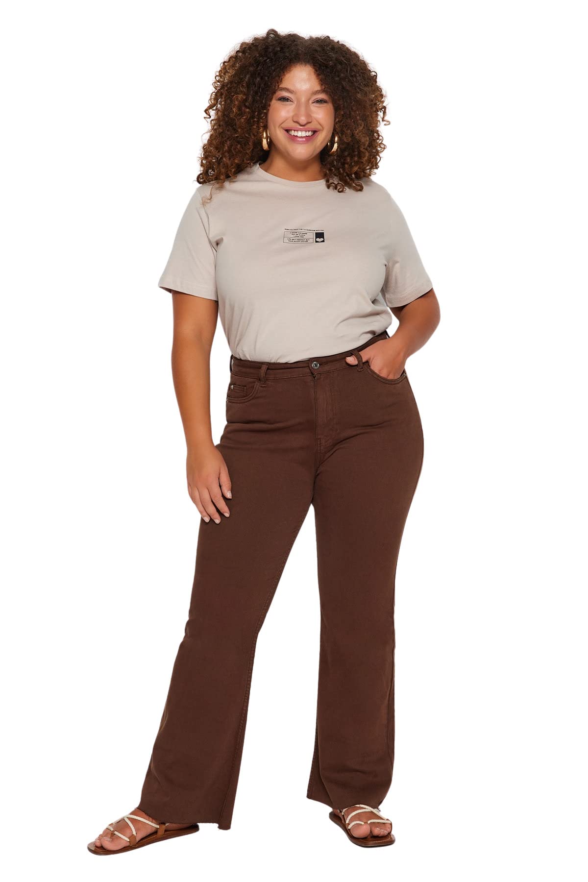 Trendyol Woman High Waist Skinny fit Plus Size Jeans,Brown,46