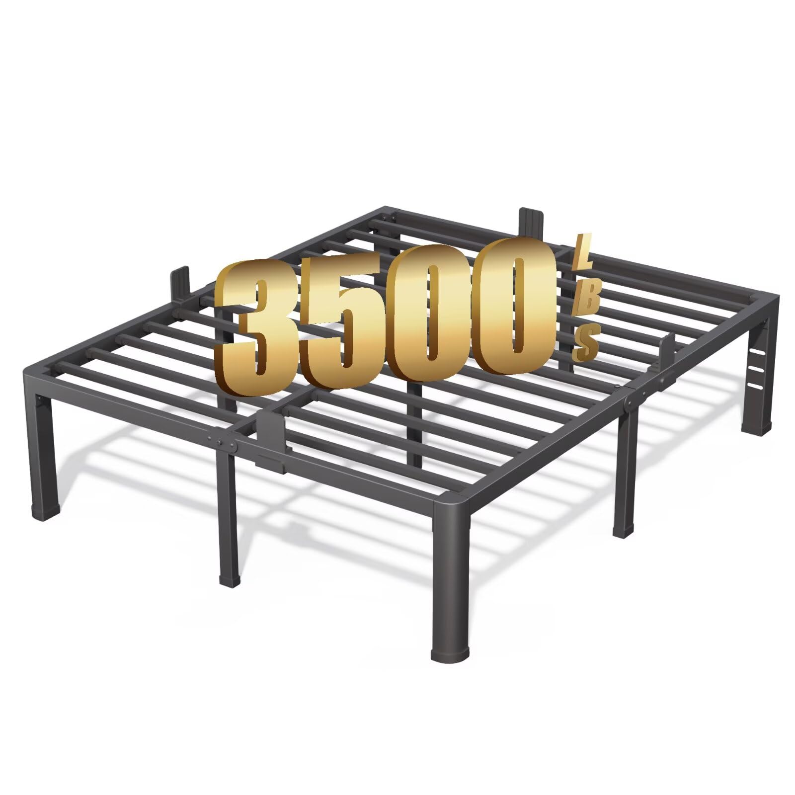 FUIOBYVV 18 Inch Full Bed Frame with Rounded Corner and Headboard Hole Mattress Retainers 3500 LBS Metal Heavy Duty Steel Slats Support No Box Spring