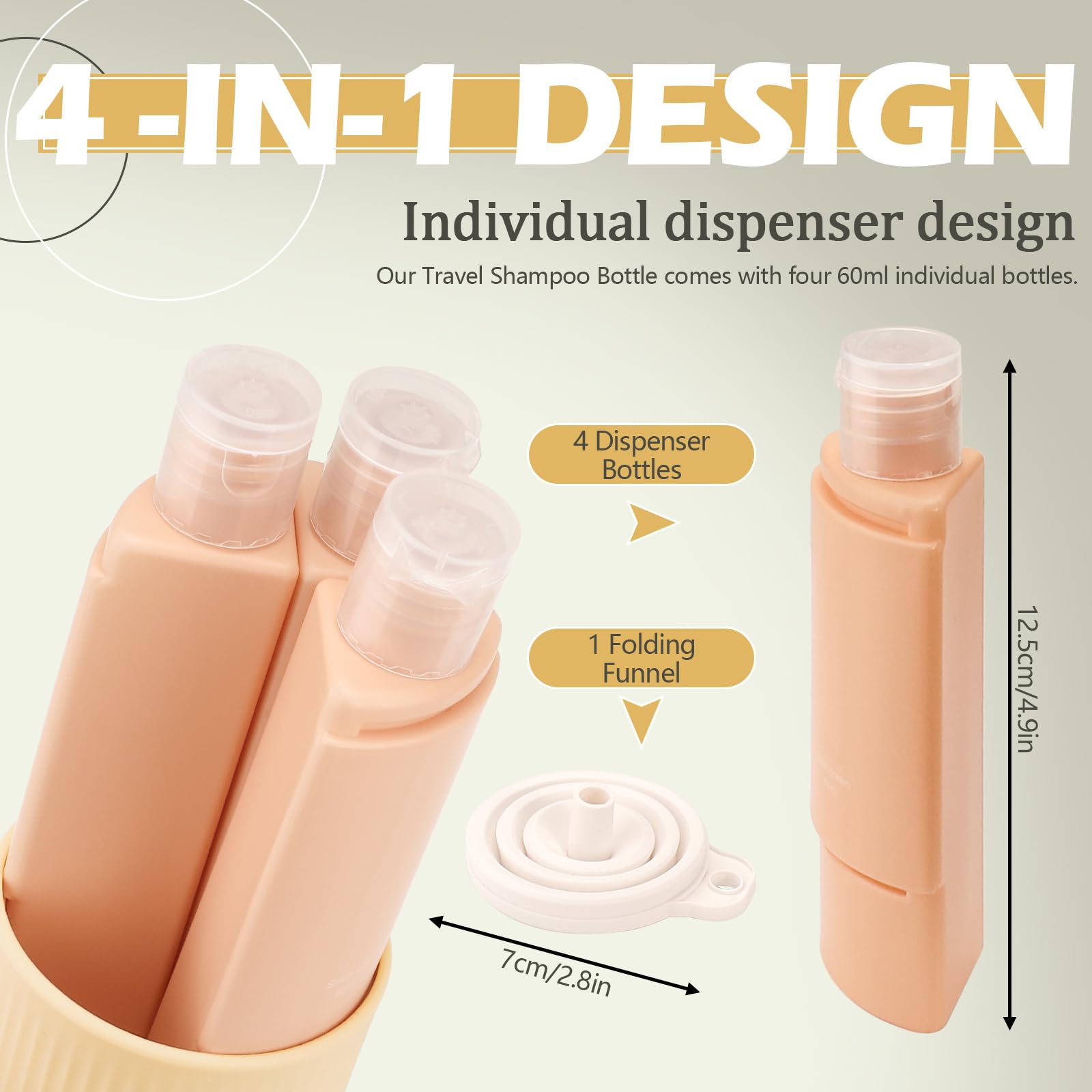 LELE LIFE 4 in 1 Travel Bottles for Toiletries 60ml Leak Proof Travel Size Containers Refillable Bottles for Shampoo Conditioner Lotion Soap with Funnel (Orange) - Image 3