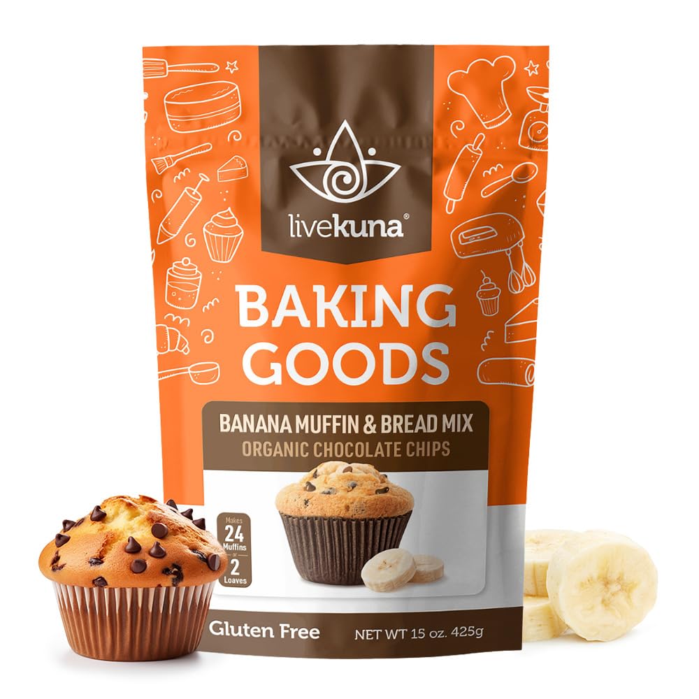 LiveKuna - Banana Muffin & Bread Mix - Chocolate chips Banana Flavoured Muffin Mixes for Baking, Great for Any Muffin & Banana Bread Recipe, Versatile Banana Muffin Mix