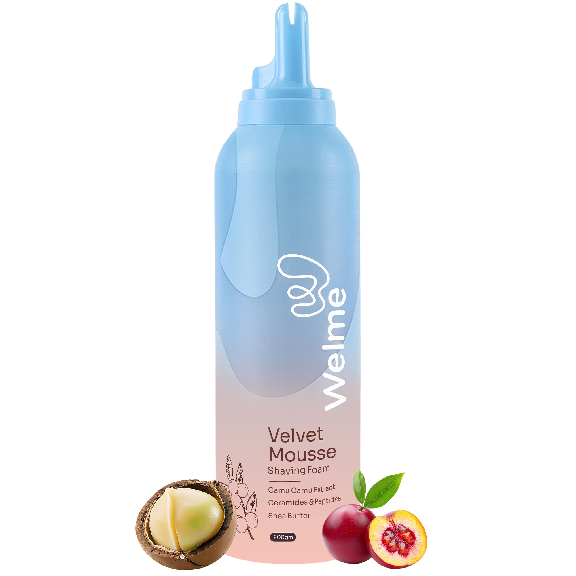 Welme Velvet Mousse Shaving Foam for Women | Camu Camu Extract, Ceramides & Peptides & Shea Butter Free from Sulphates & Parabens | 100% Vegan | Best for Smooth Shaves & Moisturizing | For Normal-Sensitive Skin | 200ml (1, Pack of)
