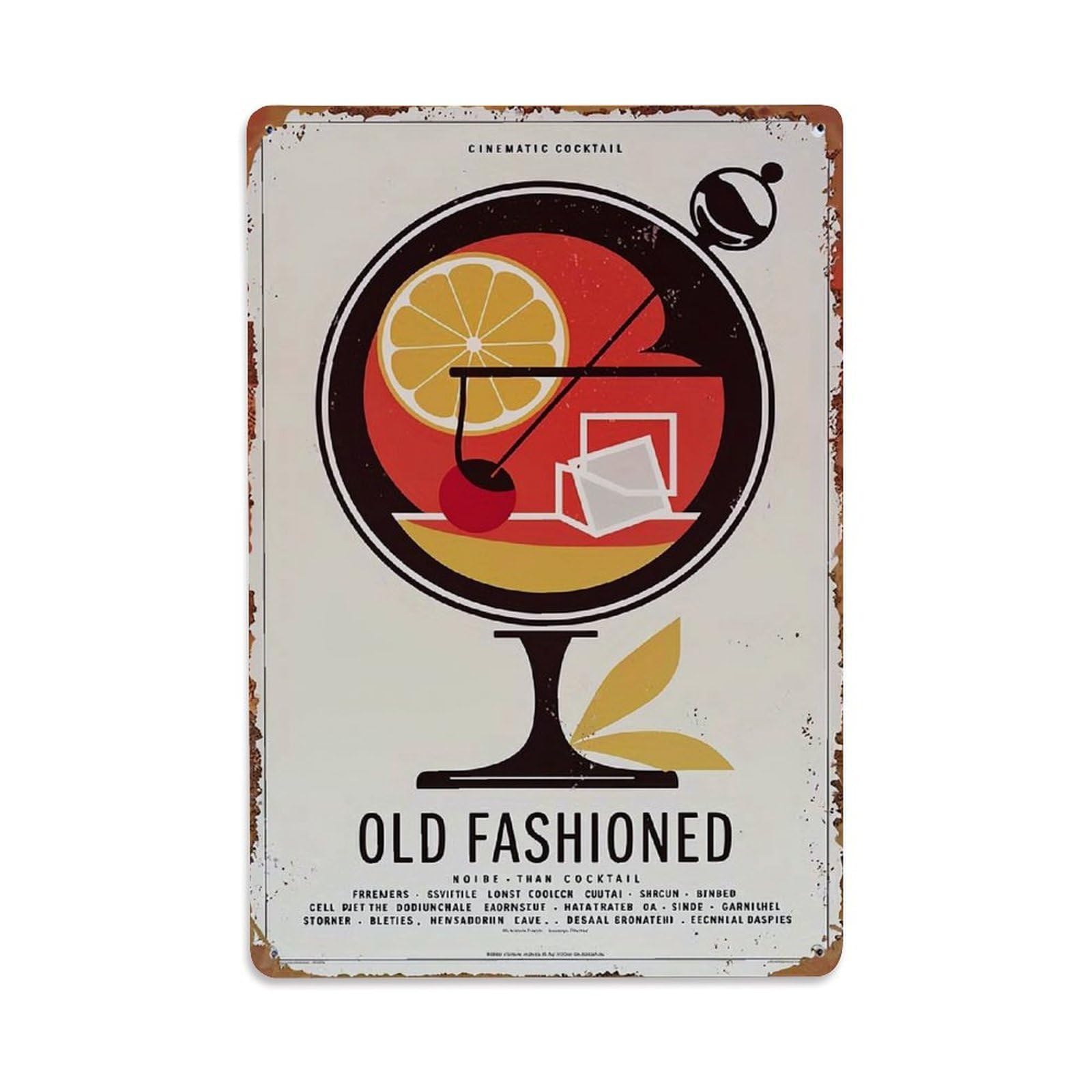 Jdfenggu Vintage Cocktail Glass With Orange Cherry Retro Metal Tin Sign, Decor Art Poster For Bar, Home, Man Cave, Kitchen, Laundry Room Gift 8X12inch