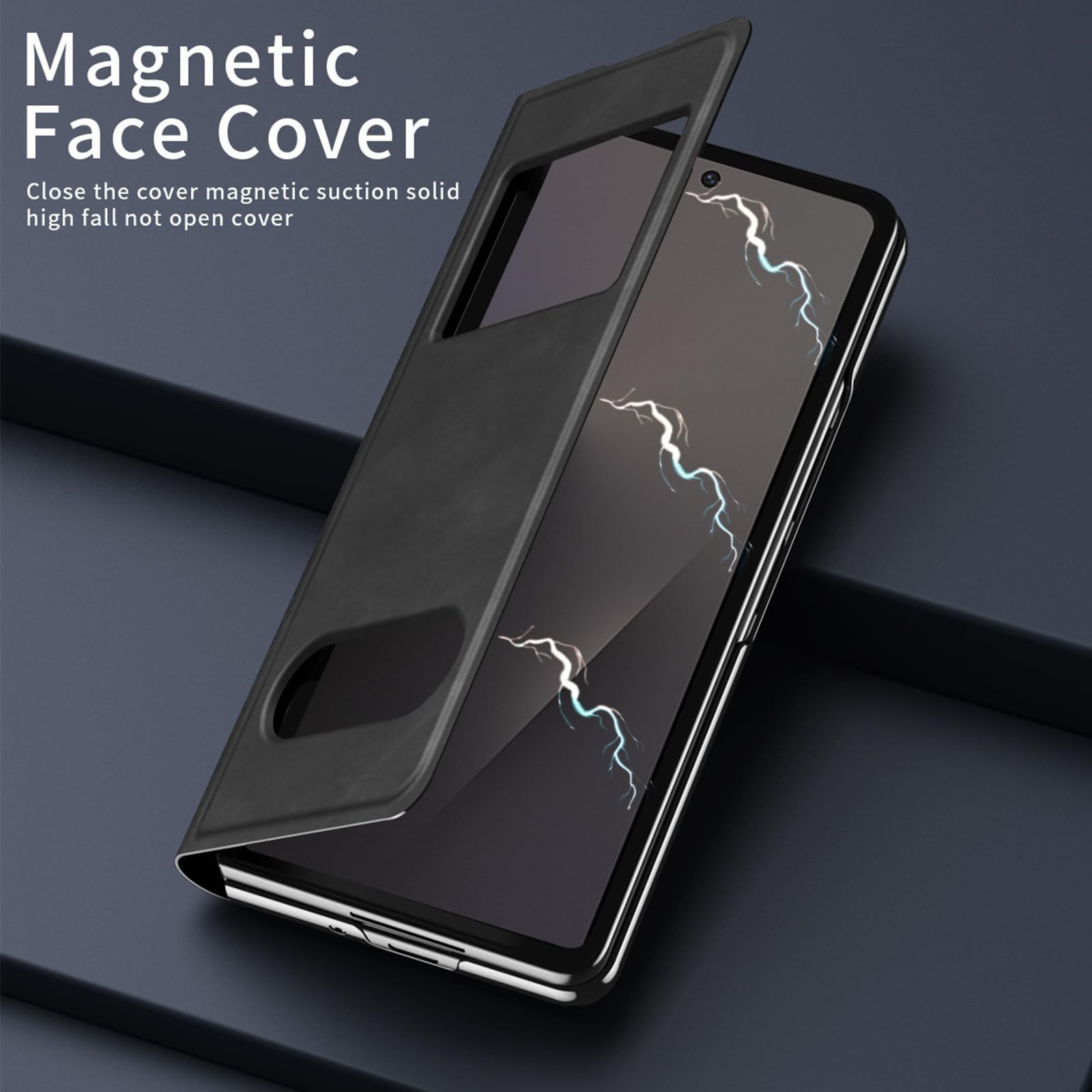 Funda con Tapa For Samsung Galaxy Z Fold 8 Ultra, Funda De Piel De Lujo Ligera con Función Atril, Cierre Magnético, Ventana De Visualización(Black)
