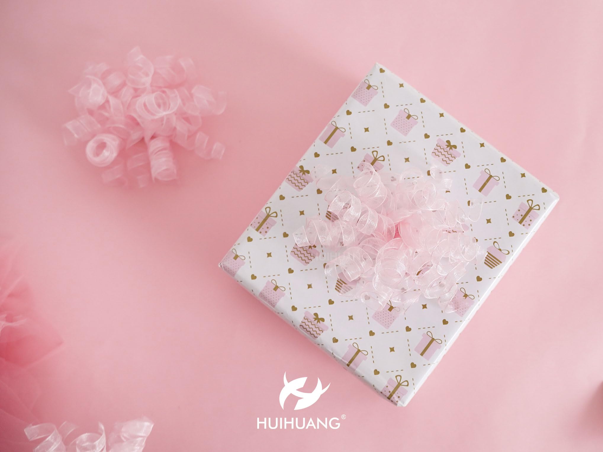 HUIHUANG Rosa Schleifen zum Verpacken von Geschenken, rosa gelockte Geschenkschleifen, 12,7 cm x 8 Stück, selbstklebende gelockte Schleife für Geschenke, Papiertüten, Babyparty-Geschenke