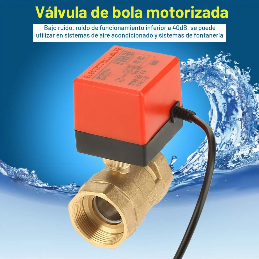 Válvula de bola motorizada, latón DC 12V G1-1/2 pulgadas DN40 Actuador de 2 vías de bajo ruido Válvula de bola Válvula roscada eléctrica para de aire acondicionado, sistemas