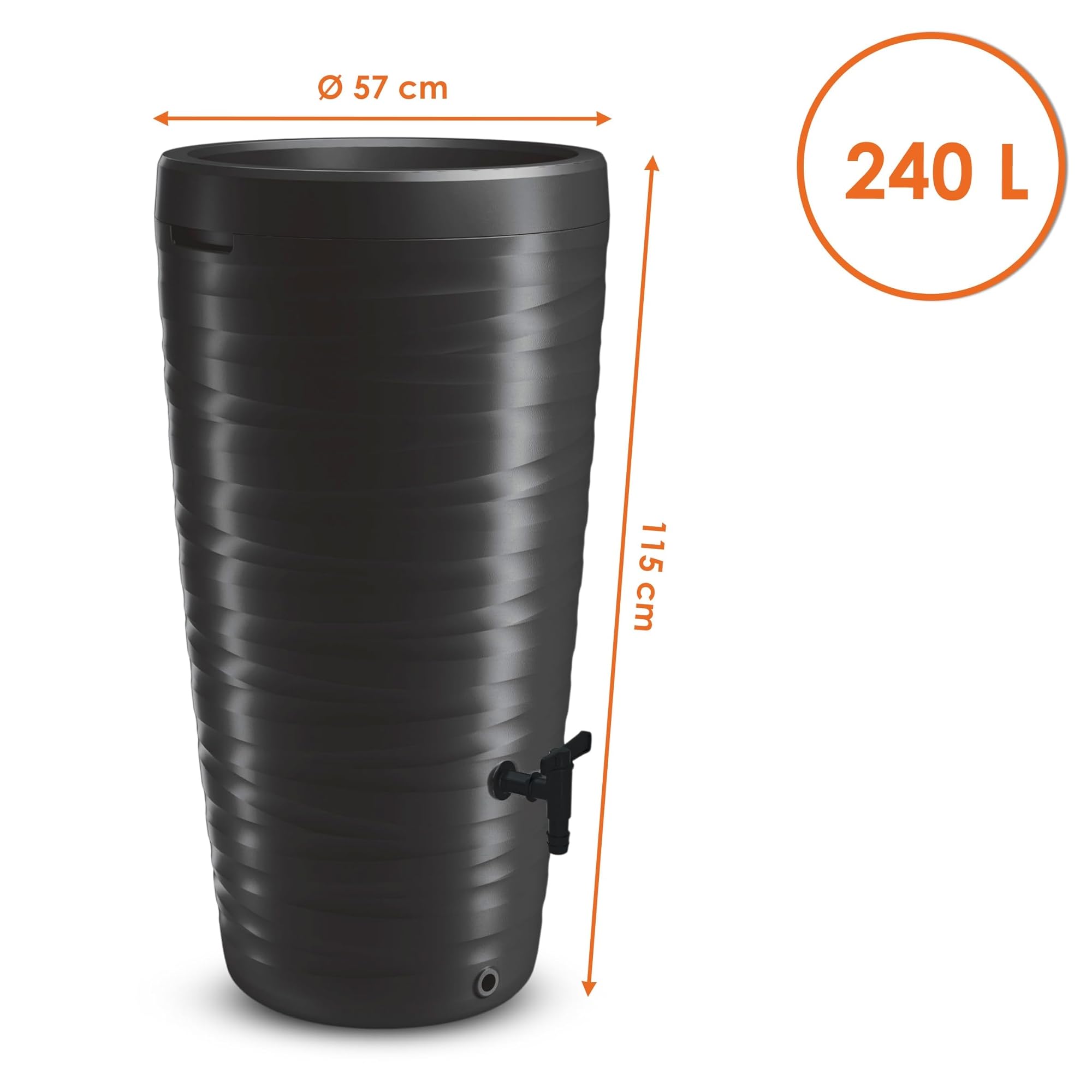 Spetebo Récupérateur d’eau de pluie design en plastique de 240 l avec robinet et bac à plantes comme couvercle – Anthracite – Résistant aux intempéries et au gel