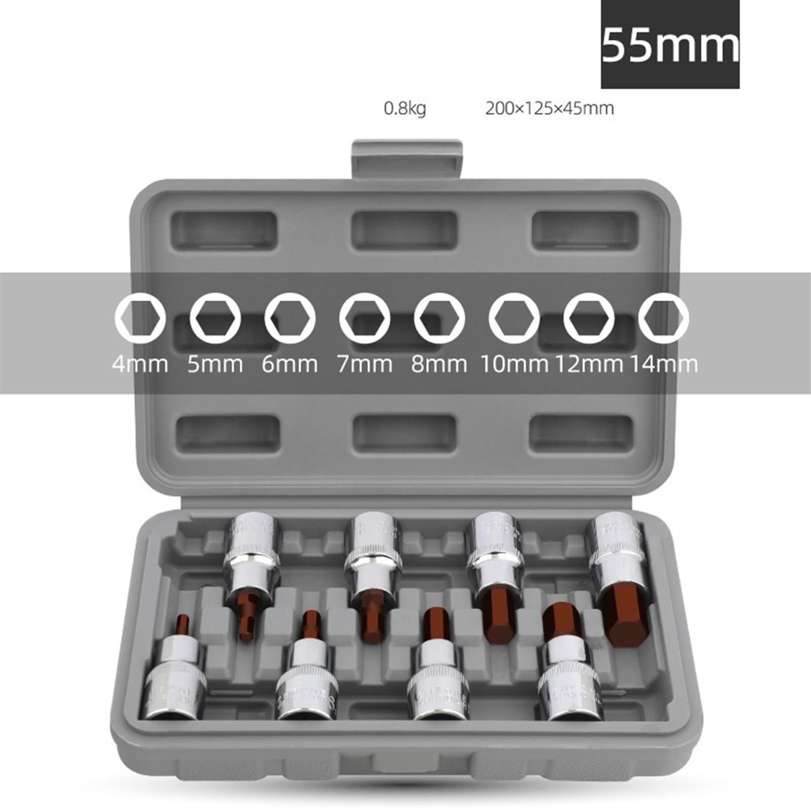 8 Uds. Juego De Brocas Atornillar Tuercas H4-H14 De 55mm, CR-V De 1/2 ", Herramienta De Extracción De Pernos Y Tuercas De Enchufe Manual Hexagonal Interno
