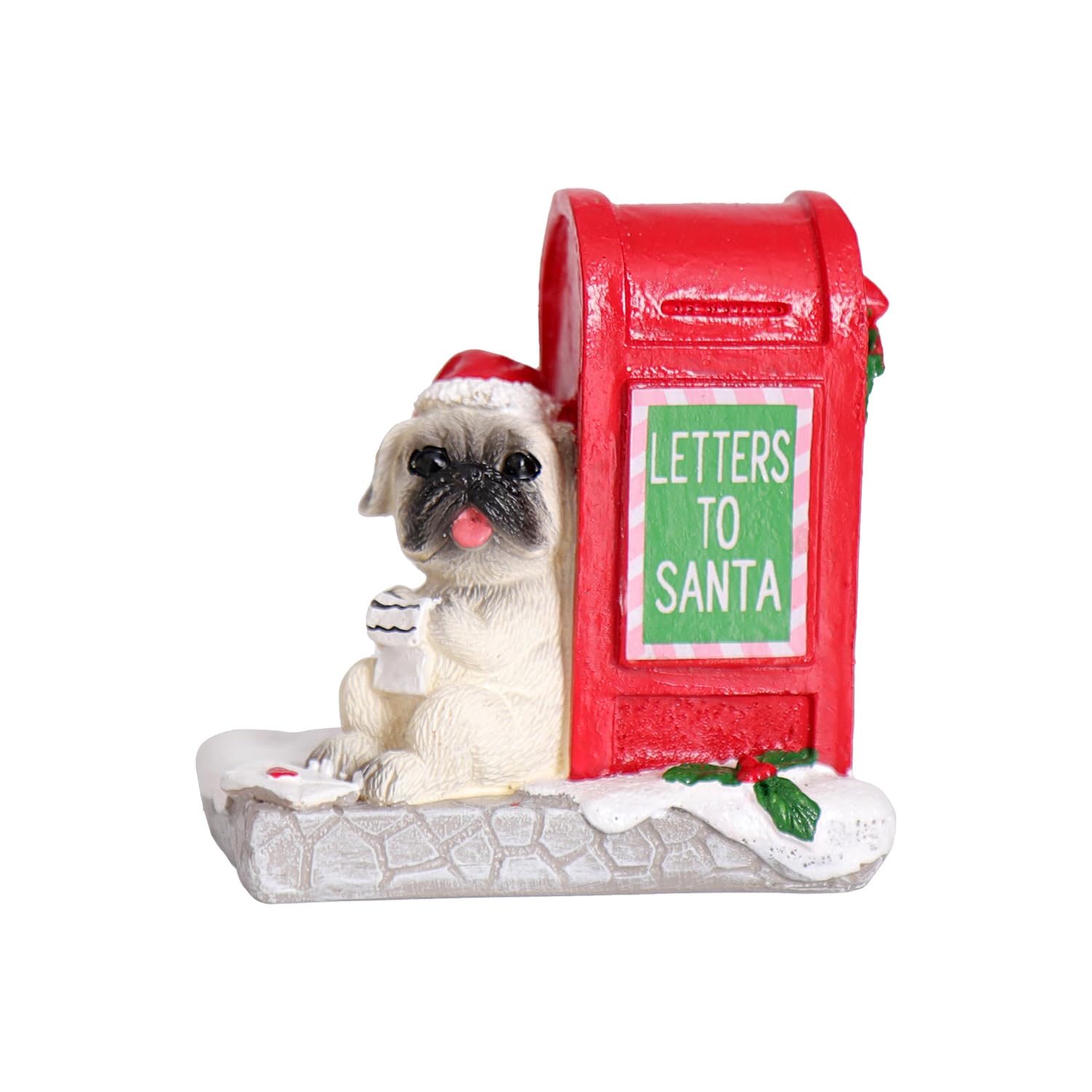 NINIPAPA Christmas Village Accessories Santa's Mailbox Villages Sets for Christmas Decoration Cute Resin Christmas Ornaments with Doggy Reading Letter