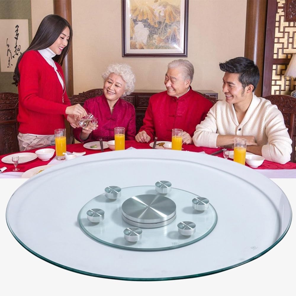 Plateau tournant Lazy Susan en verre trempé, plateau de service rotatif à 360°, plateau de service rond pour table à manger ou comptoir, 80 cm