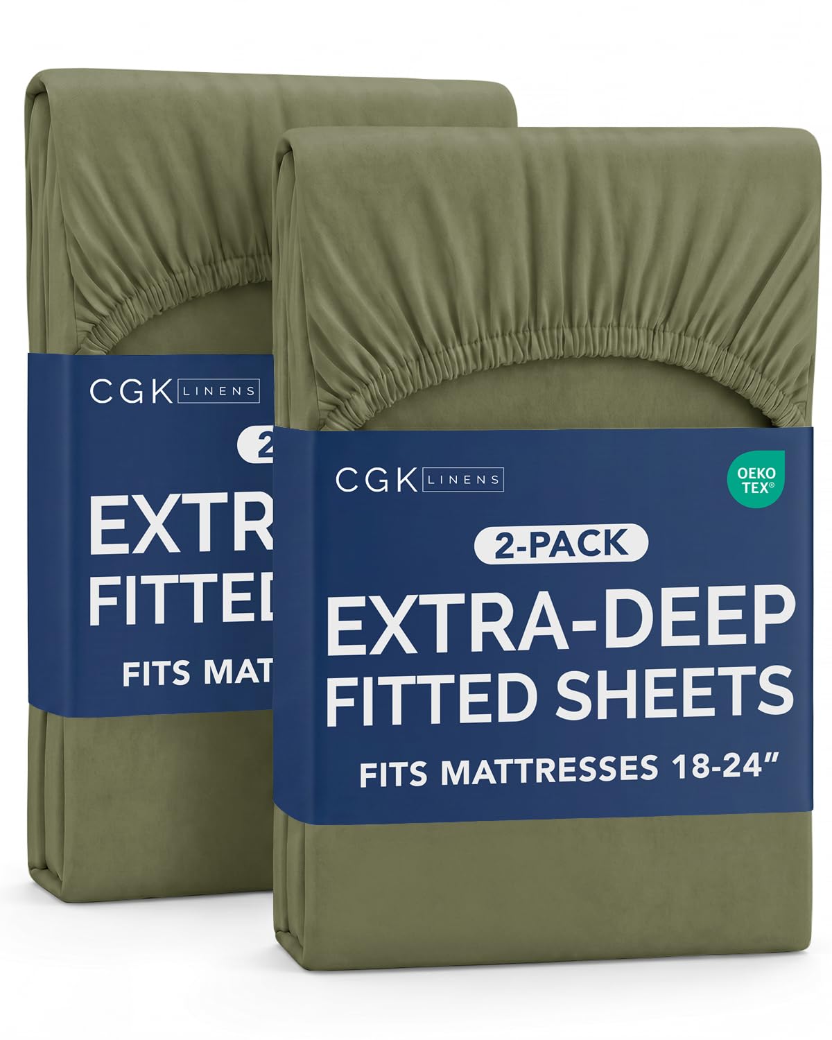 CGK Linens 2 Pack Extra Deep Cal King Fitted Sheets - Sage Green