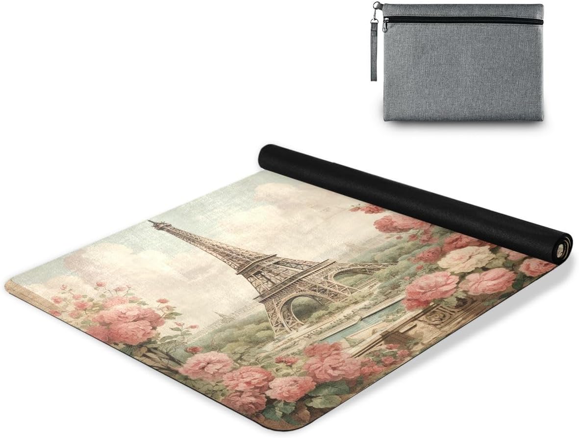 ALAZA Vintage Eiffel Tower Paris Flower Yoga Mat Non Slip Fitness Exercise Mat, Workout Mat for Yoga, Pilates and Floor Exercises
