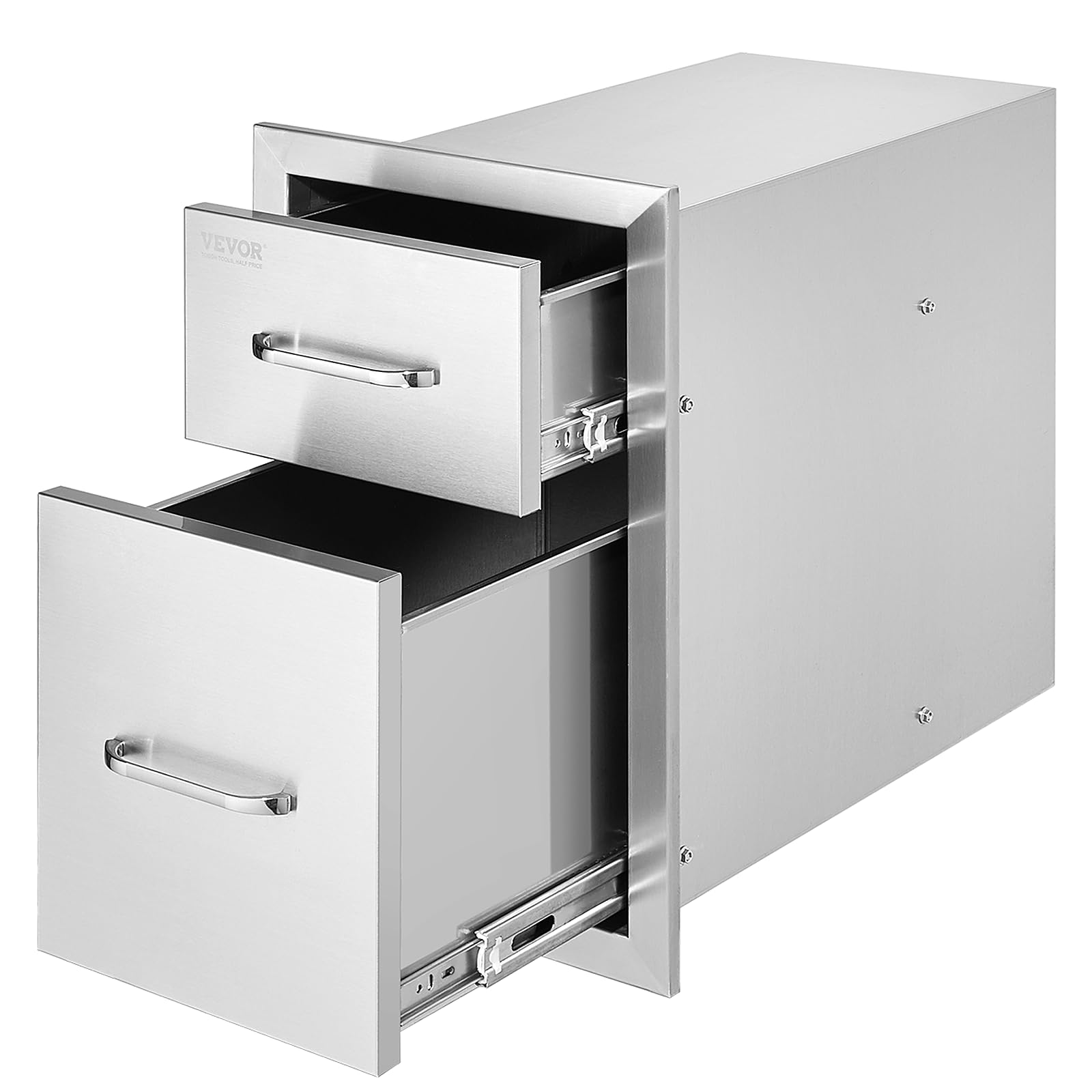 VEVOR Outdoor Kitchen Drawers 13" W x 20.5" H x 21" D, Flush Mount Double BBQ Access Drawer with Stainless Steel Handle, BBQ Island Drawers for Outdoor Kitchens or Patio Grill Station