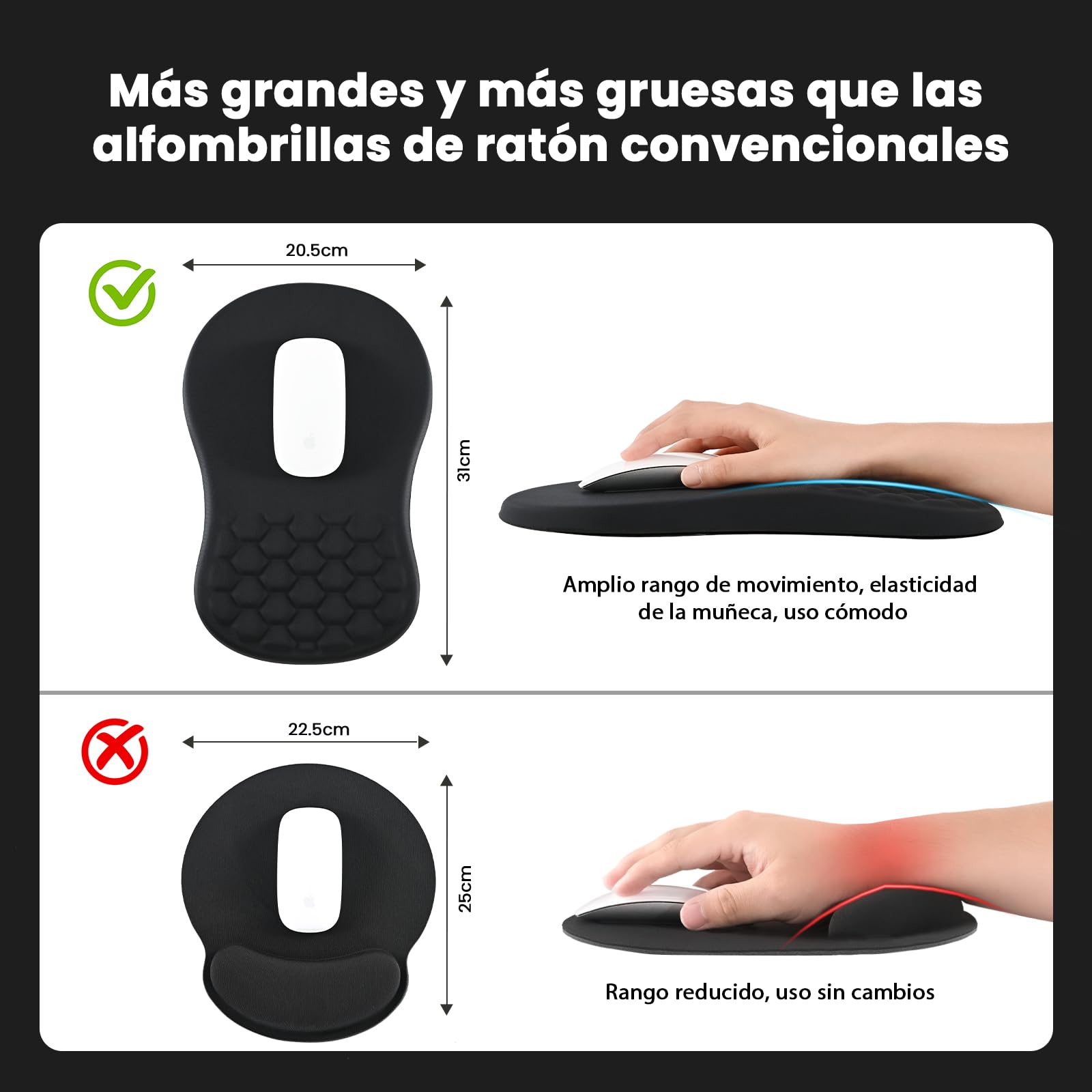 EooCoo Alfombrilla Ratón, Mouse Pad Ergonómica con Diseño de Masaje, Negro | Lavable Mousepad, Alfombrilla Escritorio para Oficina, PC Gaming, Accesorios Electrónicos, Alivia Dolor, Base Antideslizante