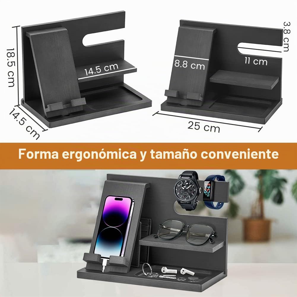 AliveByte Regalos Navidad Originales Hombre Valentin Soporte Movil Madera Regalo Cumpleaños Hombre Soporte de Carga Estación para Movil Regalo Festa del Papa Idea Navidad Anniversario Regalos Negro