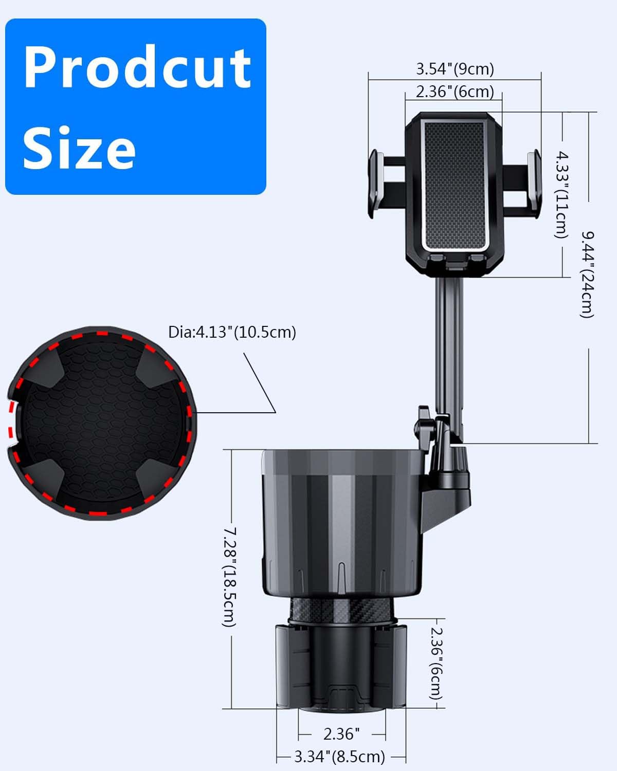 Portabicchieri Auto,2-in-1 Porta Tazze Auto Supporto Telefono Base Regolabile 360 ° Rotazione Estensore per portabicchieri per auto Per Tutti Gli Scopi Portabicchieri Auto