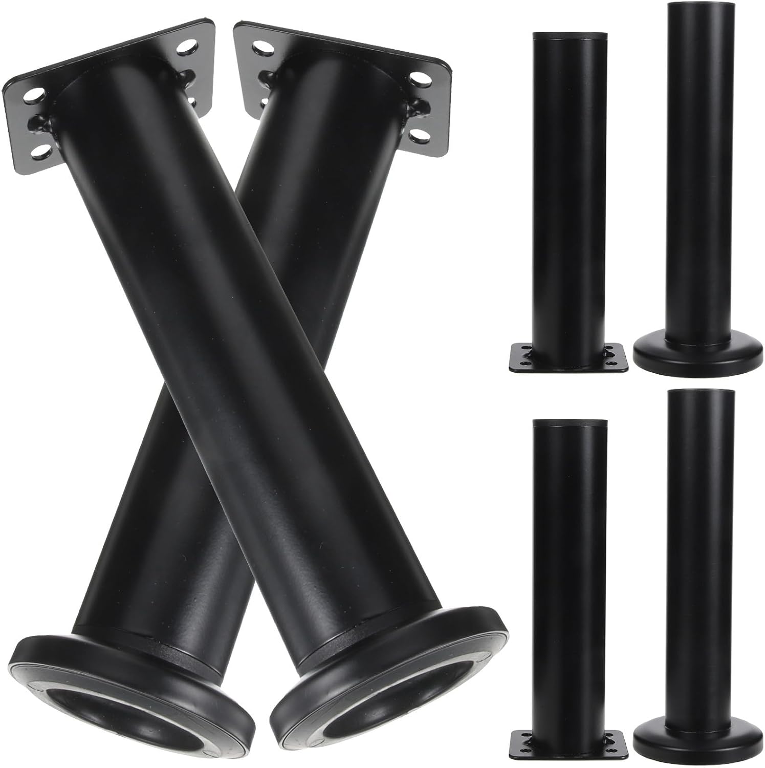 GLEAVI Adjustable Furniture Legs with Base 4pcs, Extendable Bed Frame Support Legs 18-30cm, Black Metal Replacement Feet for Cabinet, Tv Stand, Coffee Table, and Bed Frame