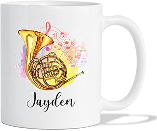 Personalized French Horn Musical Instruments White Coffee Mug 11 15 Oz, French Horn Coffee Cup Gift for French Horn Player Men Women, Custom Name French Horn Player Travel Mugs, French Horn Cup Gifts