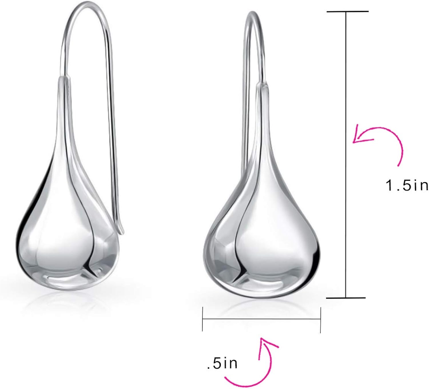 Simple Plain Puffed Teardrop Pear Shaped Rain Drop Earrings For Women Fishhook Threader Polish Sterling Silver 1.5 Inch - Image 5